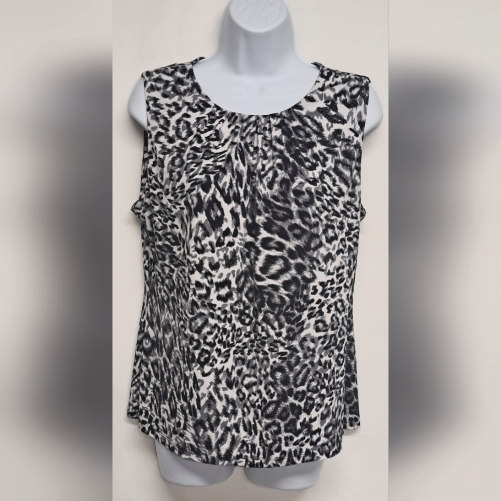 Calvin Klein L Slinky Stretch Knit Sleeveless Pleated Top Flowy Excellent Cond